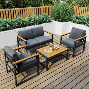 4 Piece Modern Patio Conversation Sets with Cushion